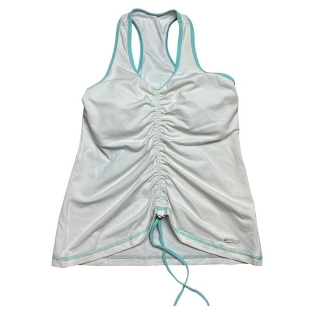 NWT, Sofibella, size small, White and Teal Ruched Tank Top